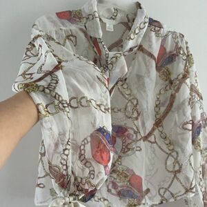 H&M Women's Blouse With Wide Tie Long Sleeve Versace Size Medium